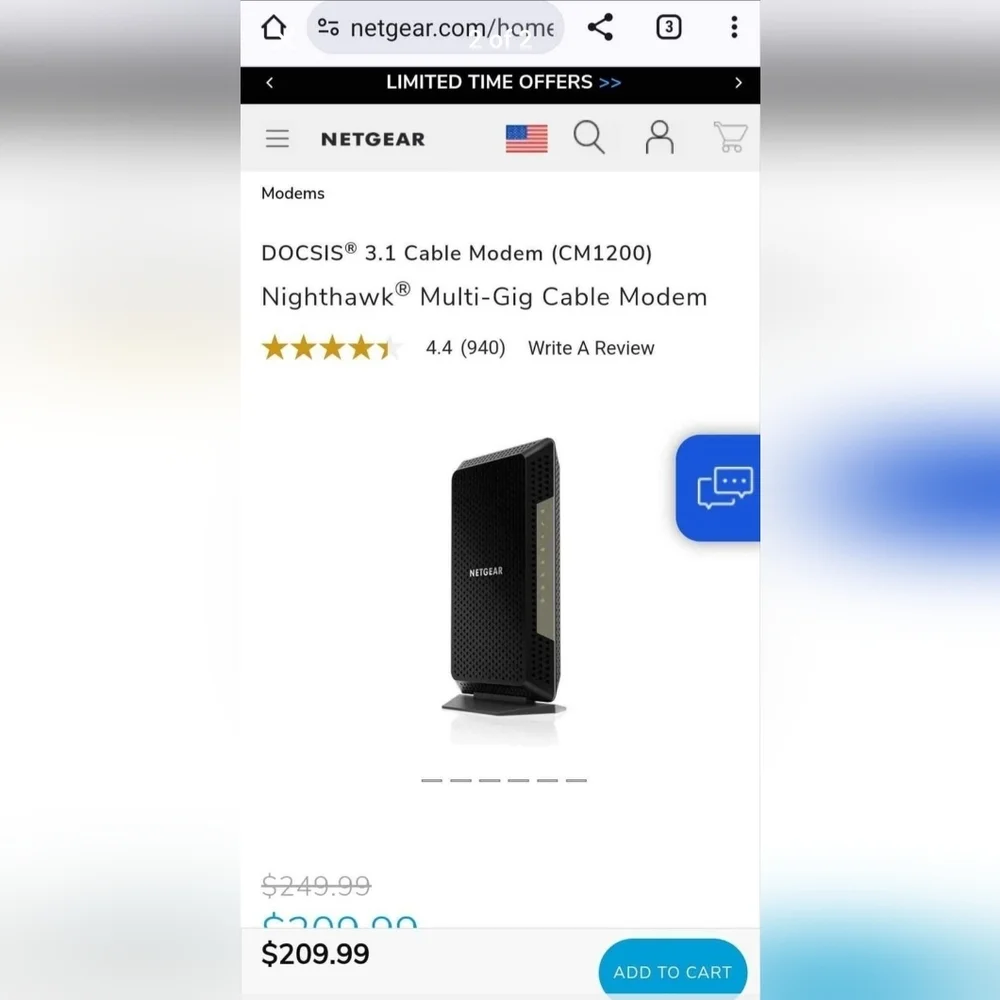 NETGEAR Nighthawk CM1200 Multi-Gig Cable Modem - Black - Picture 2 of 2